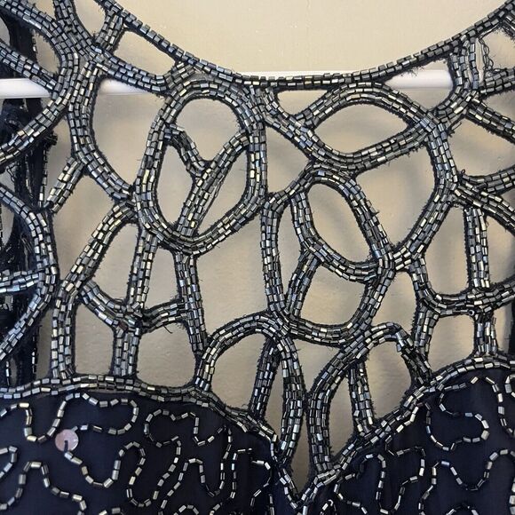 Scala Navy Blue Sleeveless Beaded Gown Maxi Long L Silk Women’s Formal Wedding - Picture 8 of 16